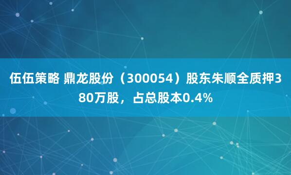 伍伍策略 鼎龙股份（300054）股东朱顺全质押380万股，占总股本0.4%